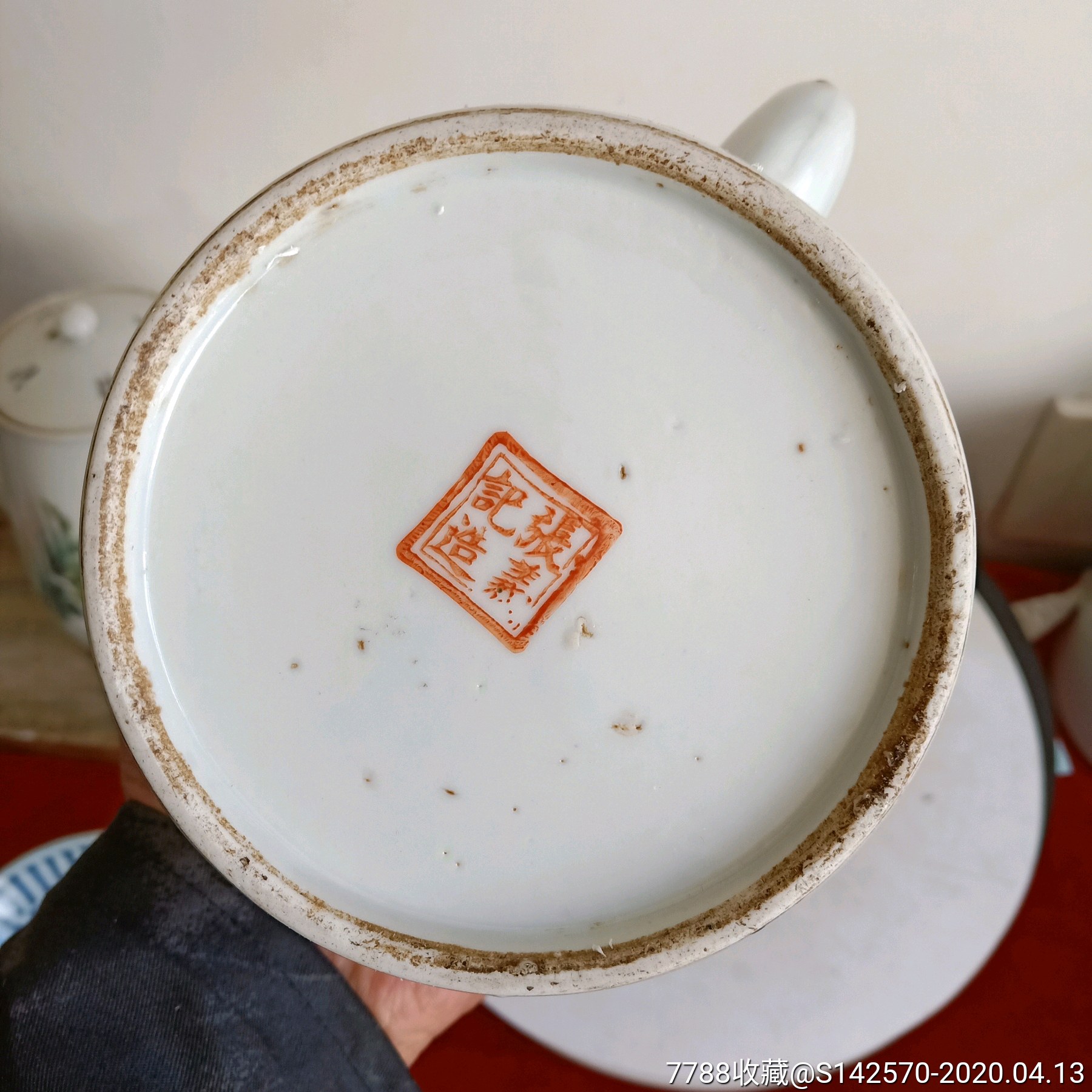 晚清名家张义记作品矾红二黄狮子茶壶身体完整余如图保老保真_价格618