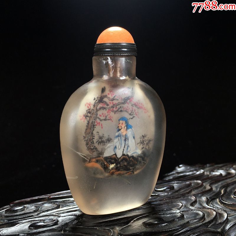 老天然白水晶内壁画鼻烟壶静思乙未年仲冬丁二仲款画工