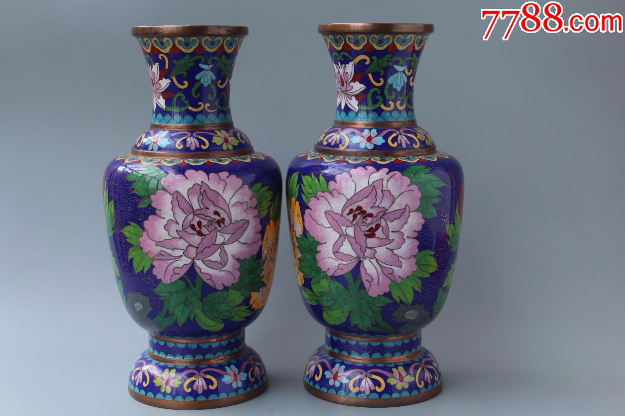 包真创汇铜胎掐丝珐琅景泰蓝花瓶真品老民俗手工艺烧蓝老物件包老