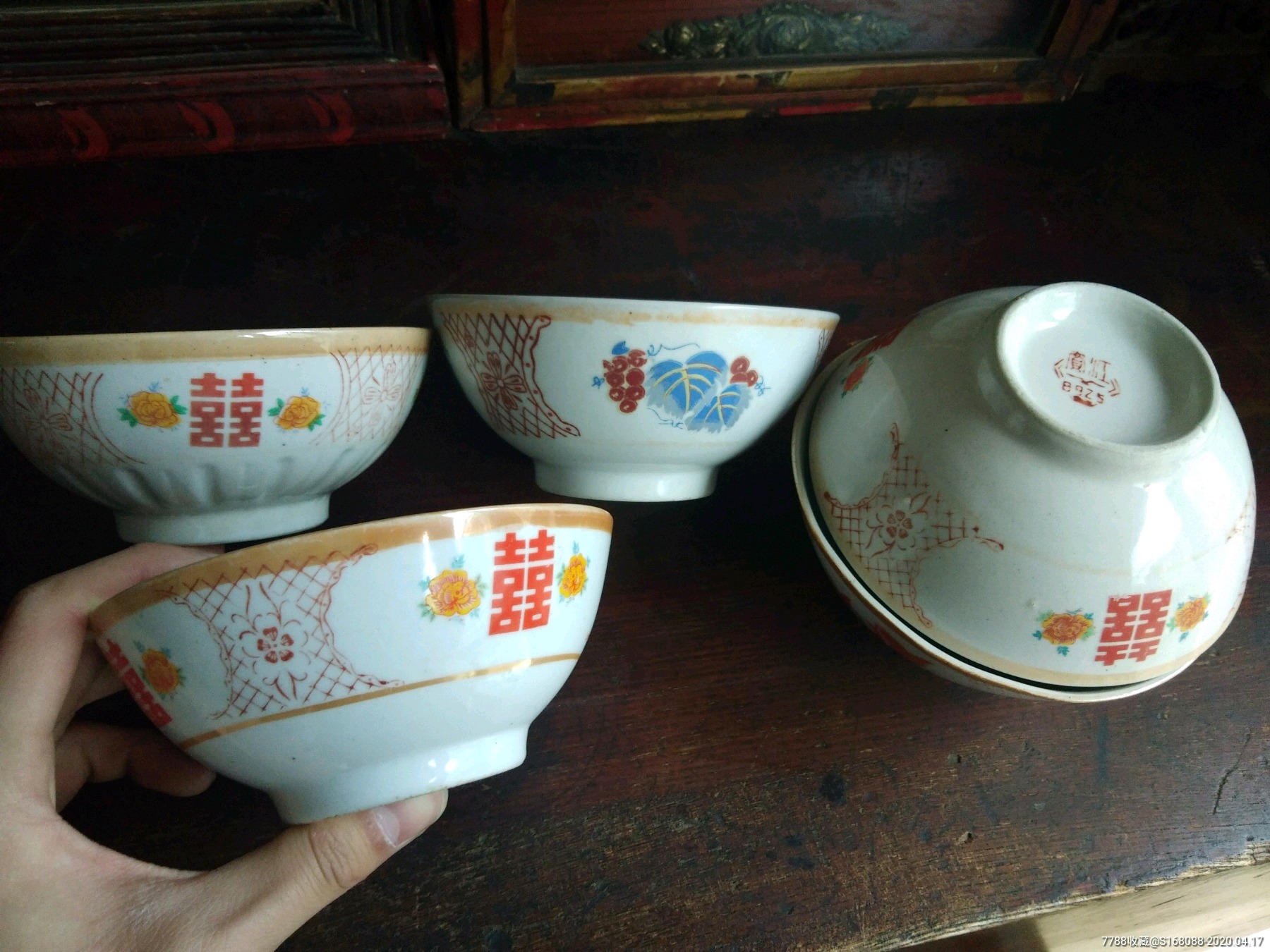 解放初期文革六七十年代手绘描金老瓷碗老瓷器老碗五个一起合售