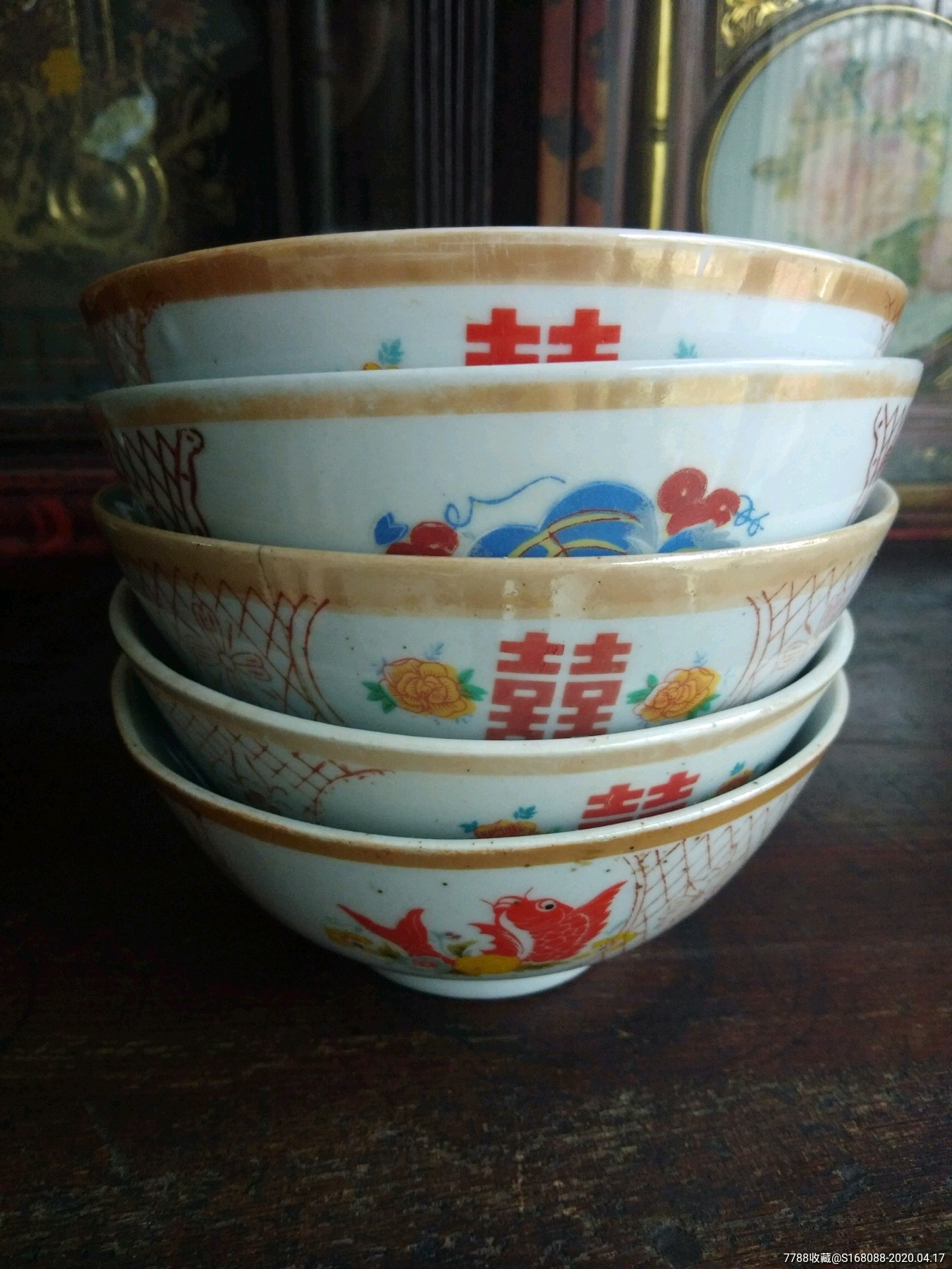解放初期文革六七十年代手绘描金老瓷碗老瓷器老碗五个一起合售