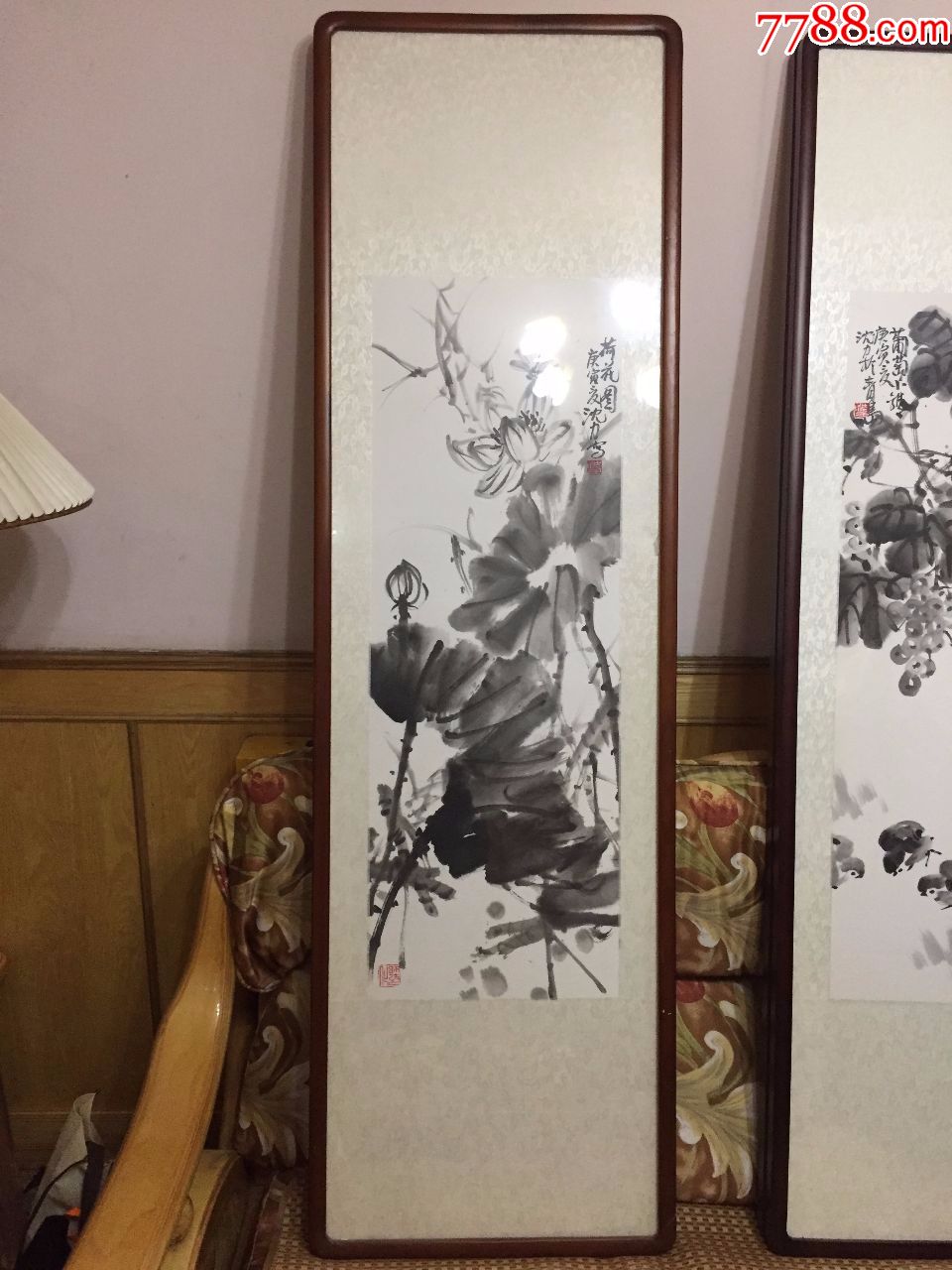 沈力画家《荷花图》名家国画精品推荐收藏96*34