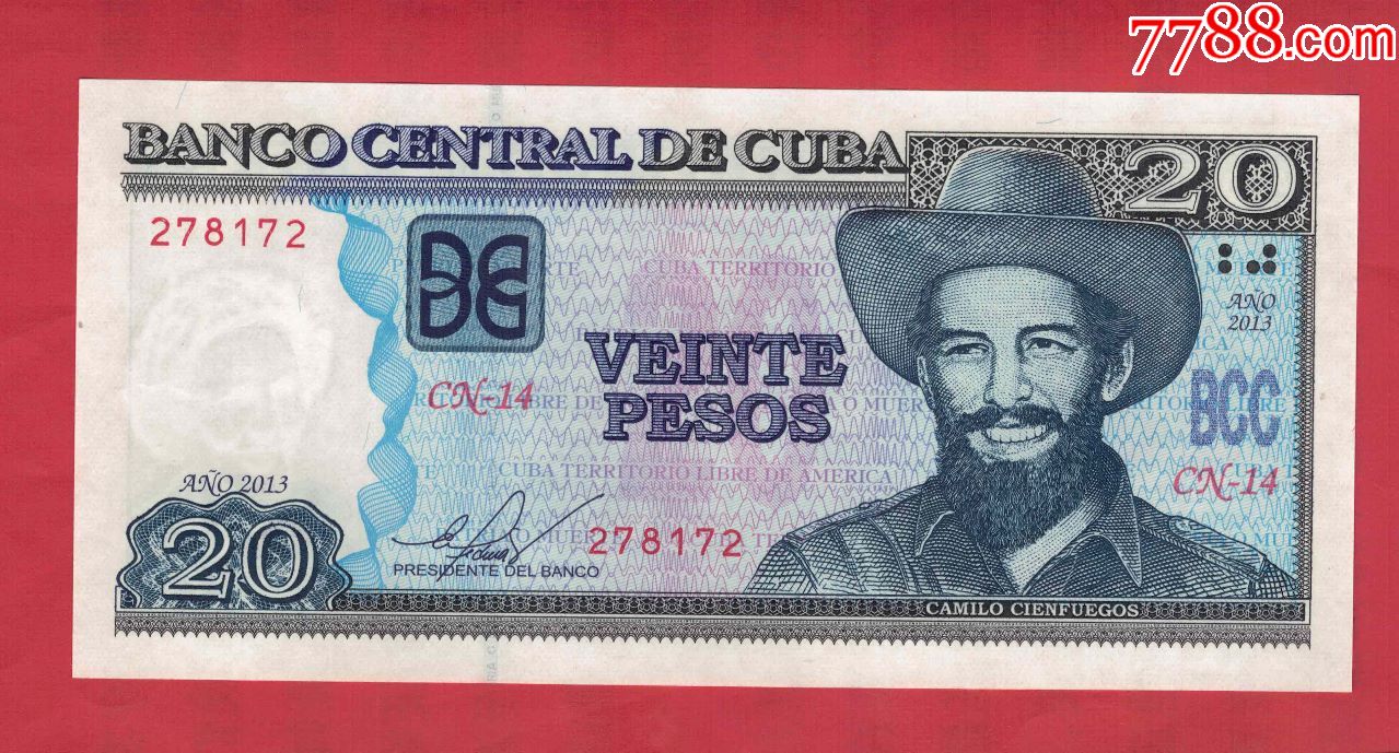 古巴~2013年20比索/实物如图/unc-外国钱币-7788收藏