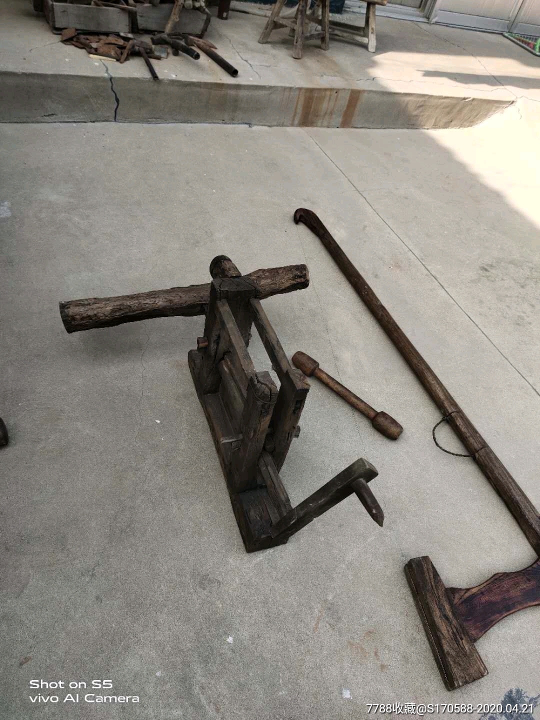 民俗老物件,手工弹棉花轧棉花的工具一套_价格950.