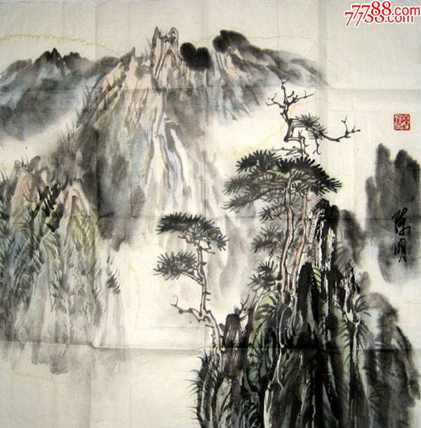 中国美术家协会陈明作品(68x68cm)_山水国画原作_第1张_7788字画网