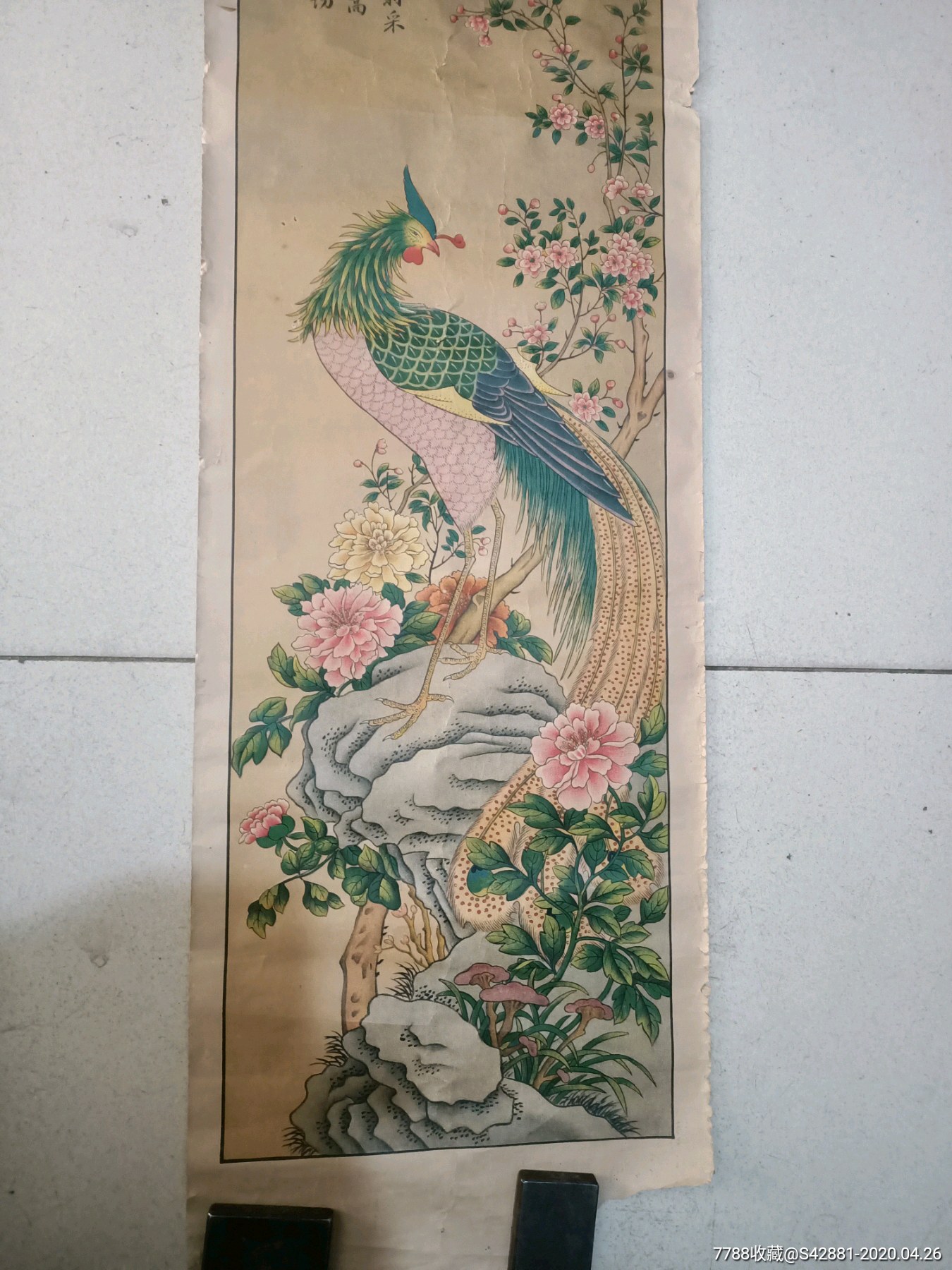 民国横河居士绘凤凰牡丹花鸟年画条幅.79/27