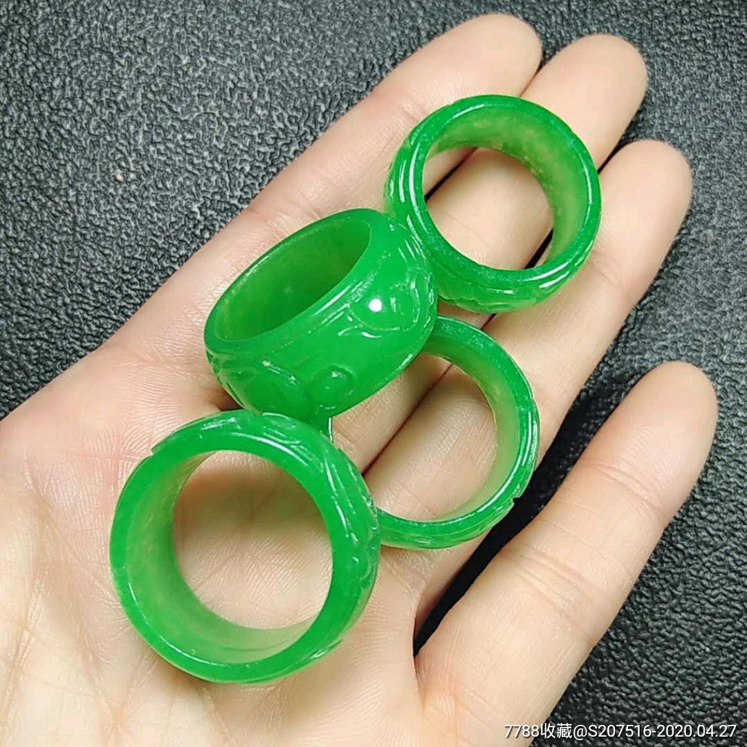 品满绿干青翡翠雕花戒指铁龙生翡翠扳指