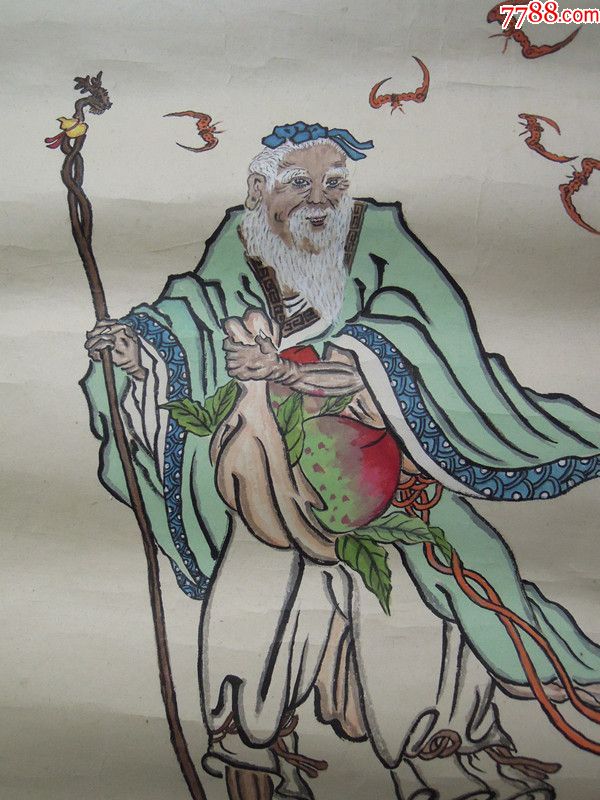 丙子年(96年)天津画家张继铭作品长寿图国画寿星
