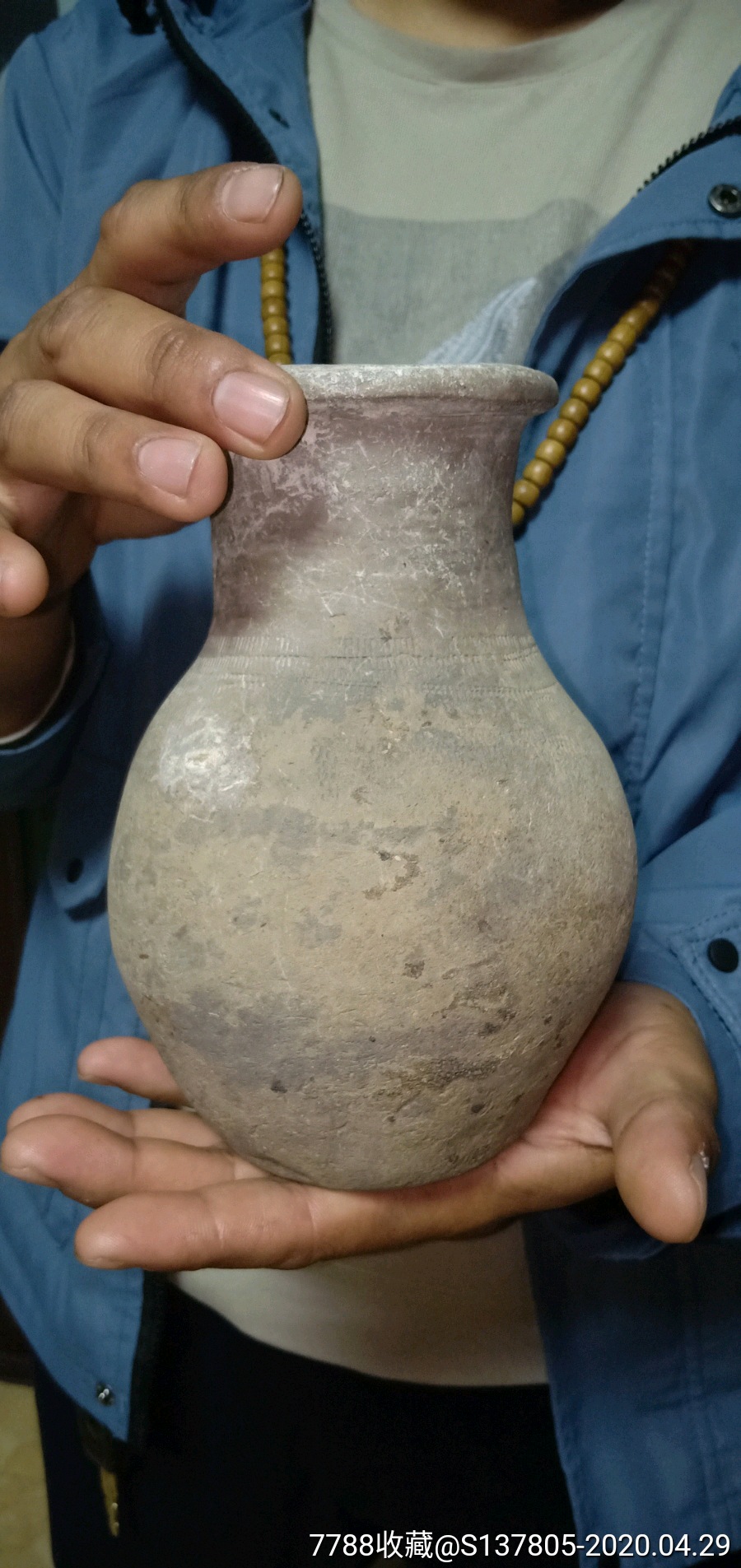辽代灰陶罐灰陶玉壶春瓶辽代印纹陶罐保真包老
