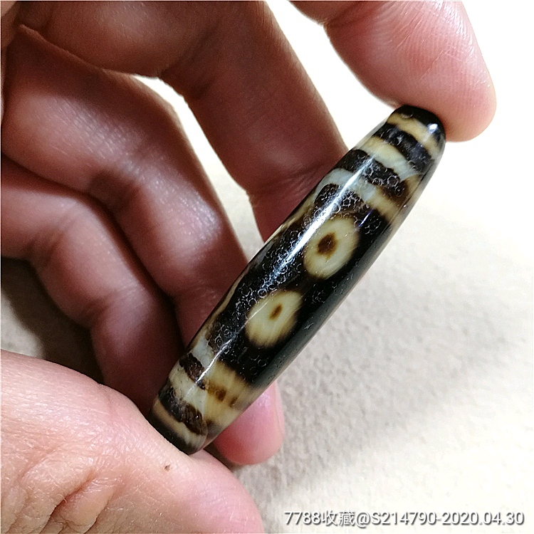 【特惠】藏传醇厚淡牙黄色五眼天珠长53mm,原矿吊坠至