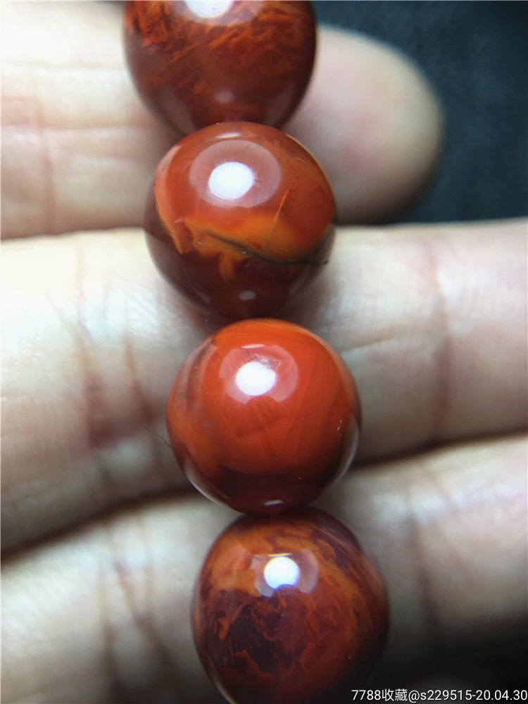 凉山南红柿子红火焰纹11.5毫圆珠手串