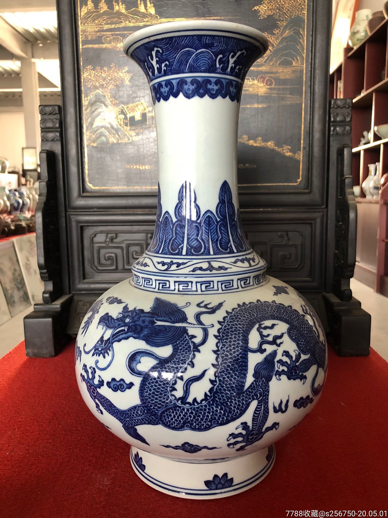 民国手绘青花龙纹天球瓶一个,完品无残-青花瓷-7788
