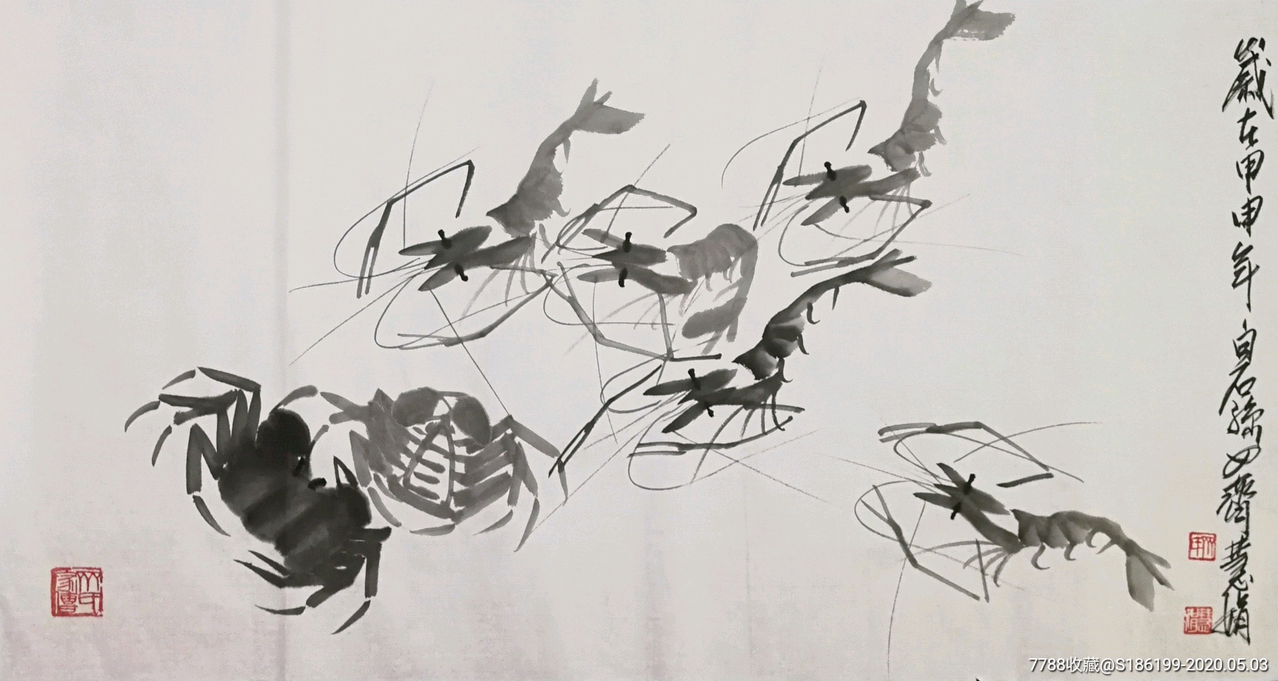 【齐慧娟】齐白石孙女,手绘三尺虾(90*49cm)5_价格220.
