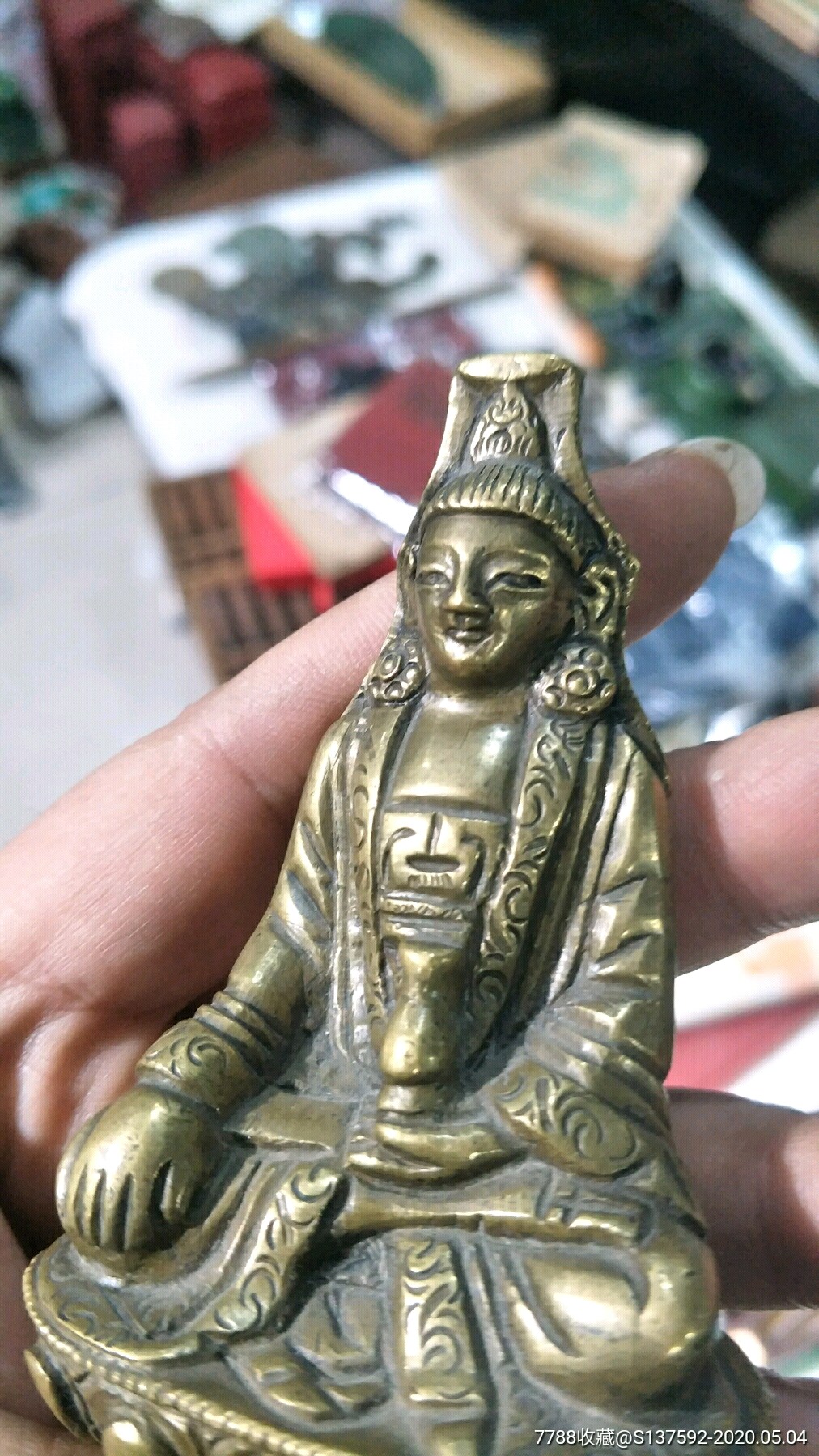 清末民国初期精品-铜观音佛像,雕工好,粘清
