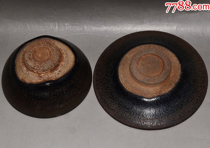 单色黑釉建盏窑黑水窑变古董瓷器老瓷器古代饮茶器分体斗笠碗_价格800