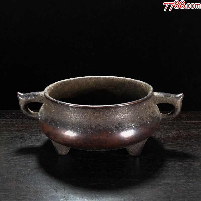 清仿大明宣德年制款铜三足蚰耳香炉熏炉文房收藏古玩铜器