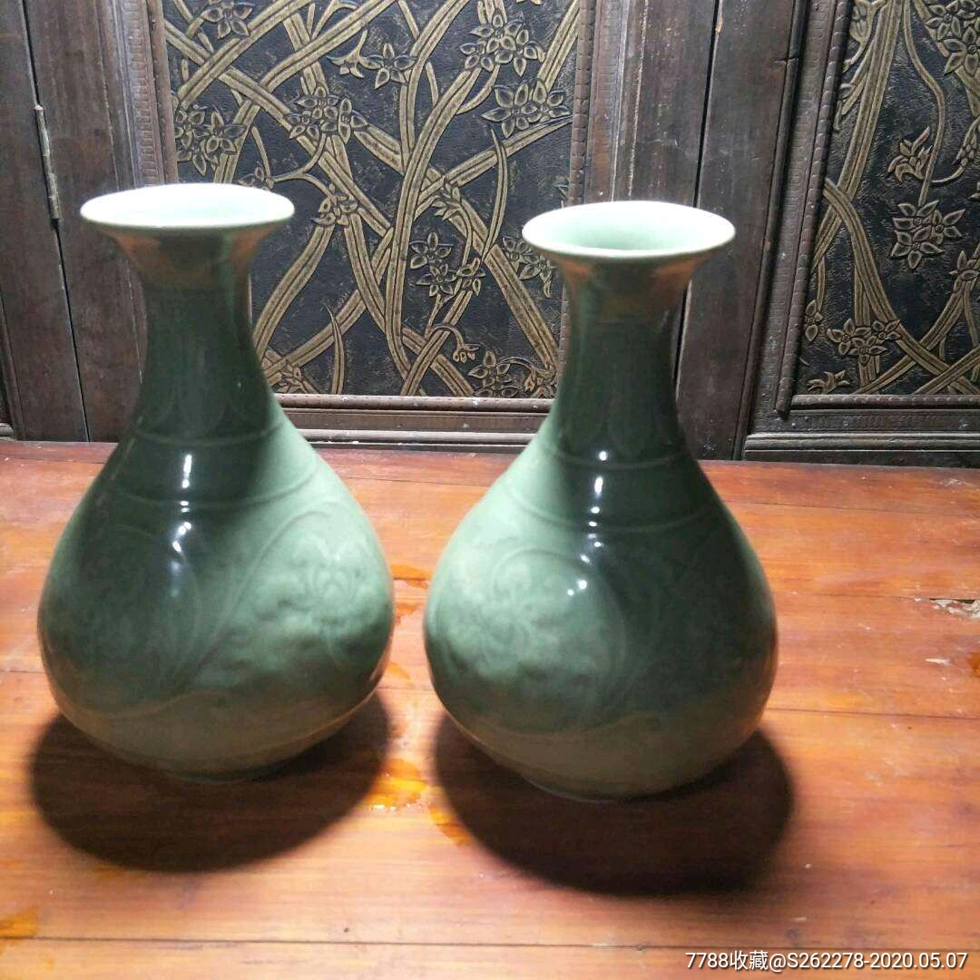 豆青瓷器,观音瓶