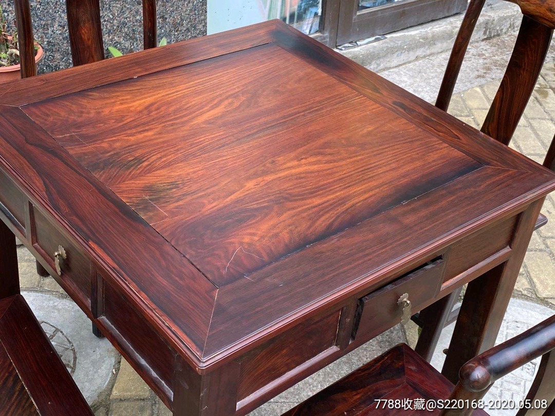 老挝大红酸枝明式茶,棋两用桌五件套