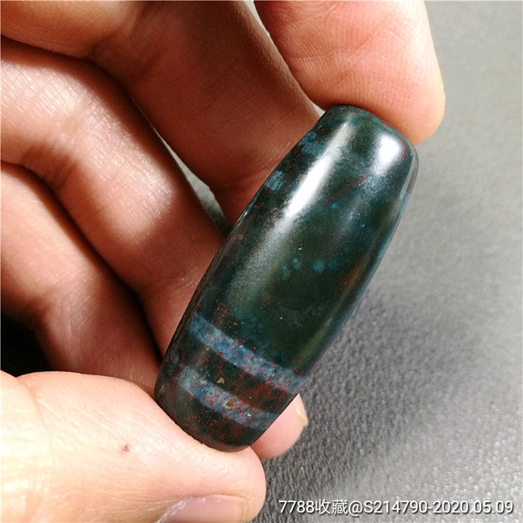 【特惠】藏传朱砂爆满蓝底象雄招财三眼天珠长37mm,玛瑙原矿至纯