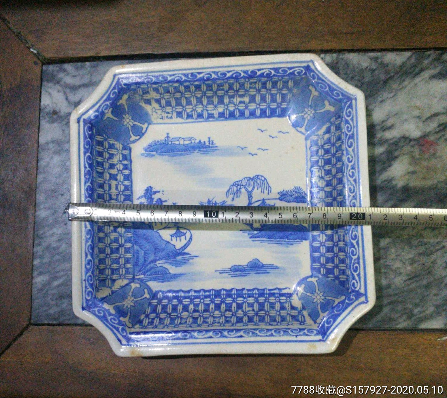 鱼米水乡,青花手绘陶瓷方盘