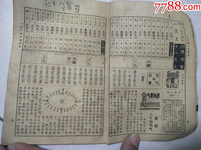 =1964年老皇历年历书农家历有春牛图陈旧竖排版右翻页