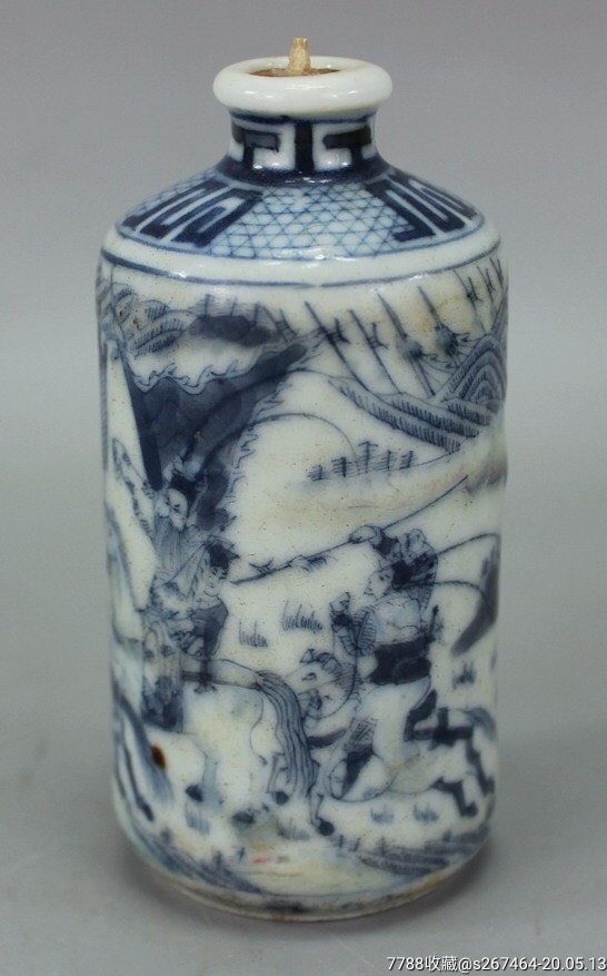 a05883-清青花釉里红三国人物故事鼻烟壶