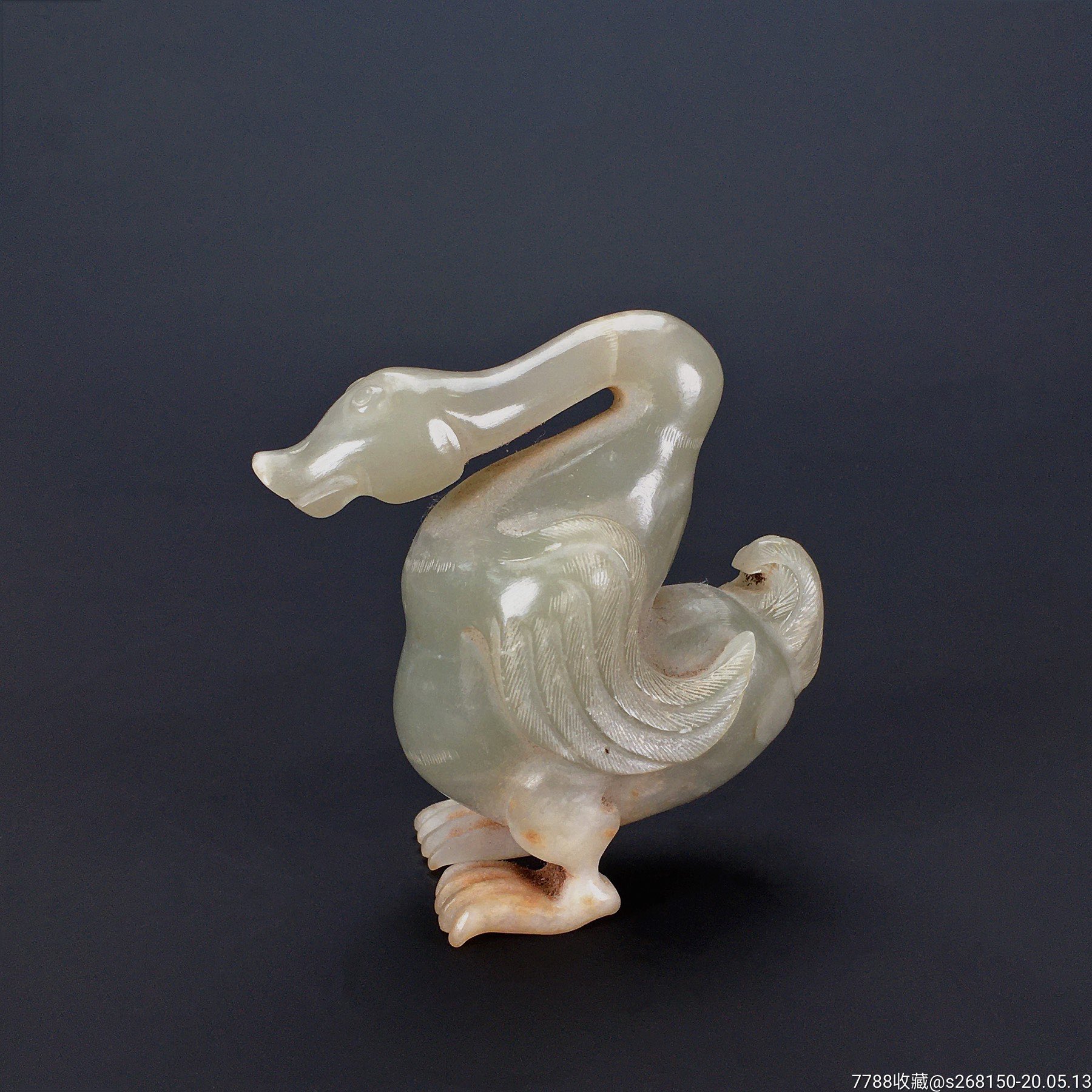 清中期 和田玉青白玉 玉鹅(一组)摆件
