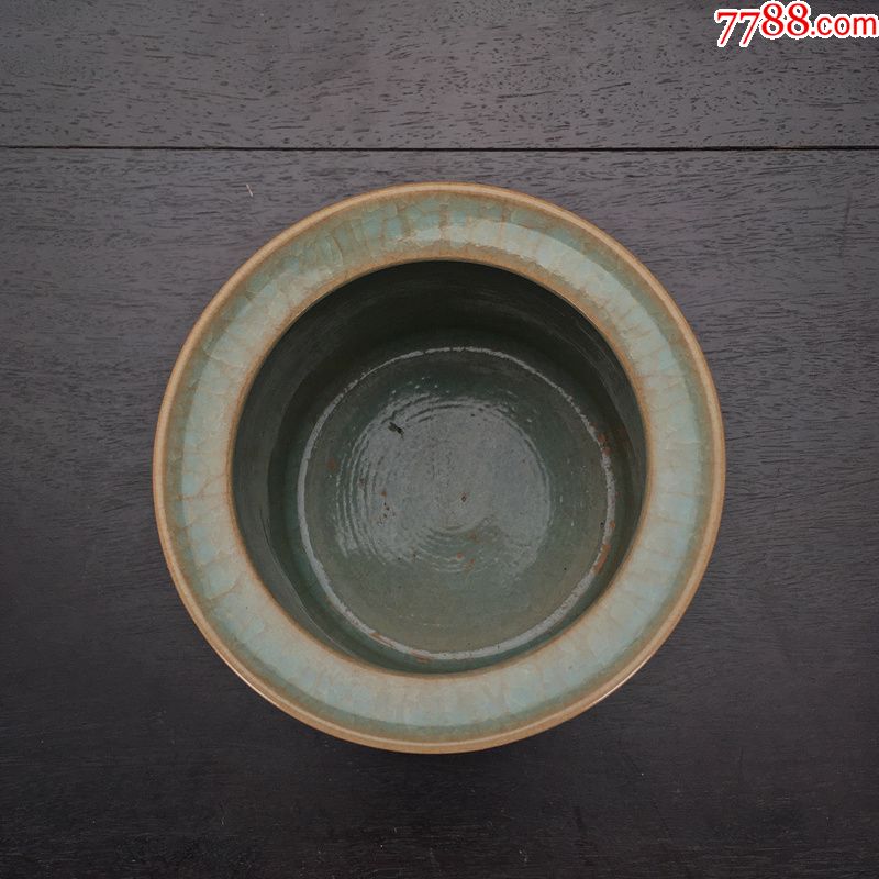 清仿老汝窑粉青釉铁线纹笔筒文房收藏雅物开片自然釉色极佳瓷器_单色