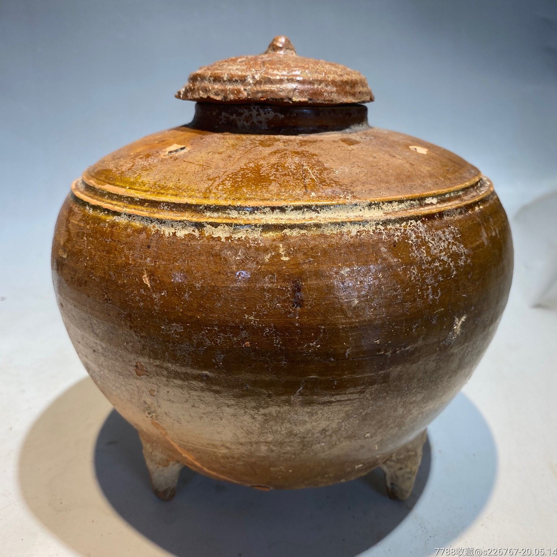 古玩陶器古董高古陶瓷汉代黄釉陶鼎