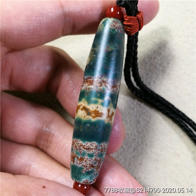 【特惠】朱砂爆满象雄天珠材质玛瑙天然线天珠长57.5mm,原矿项链