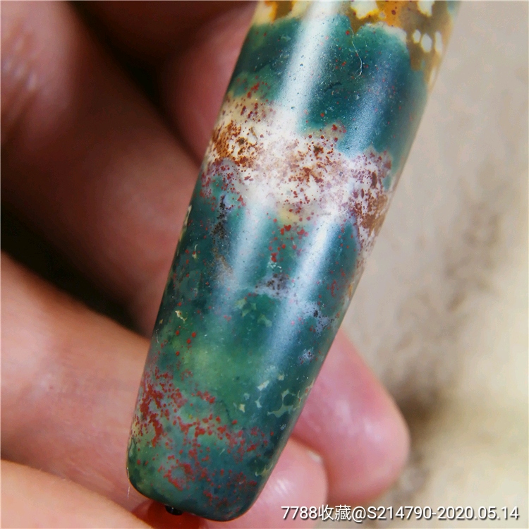 【特惠】朱砂爆满象雄天珠材质玛瑙天然线天珠长57.5mm,原矿项链