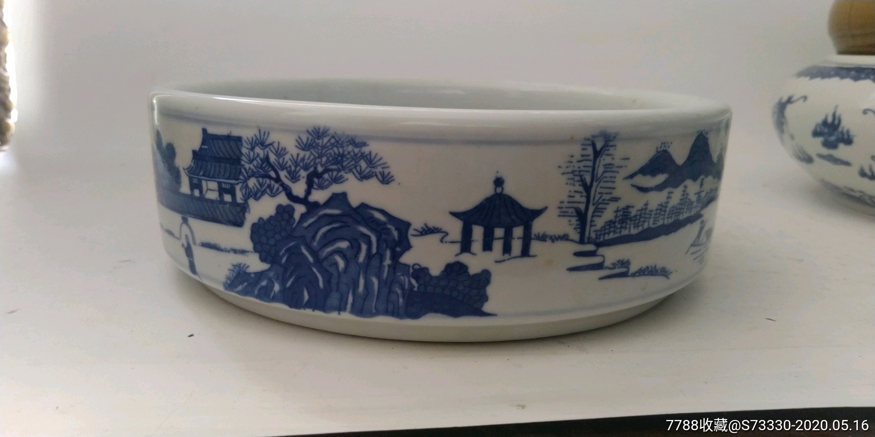 80年代左右,景德镇人民瓷厂,青花梧桐笔洗_价格100.