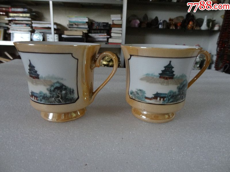 文革醴陵制风景图案老瓷器茶壶一套带底款