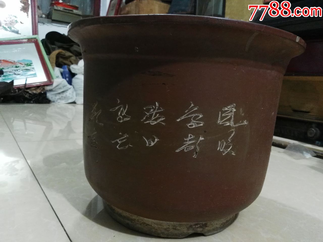 70年代喜鹊登梅大紫砂花盆