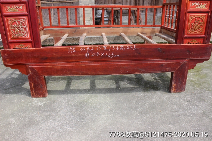民俗老物件怀旧老家具老木雕单进老床架子床千工床尺寸图中已标床板及
