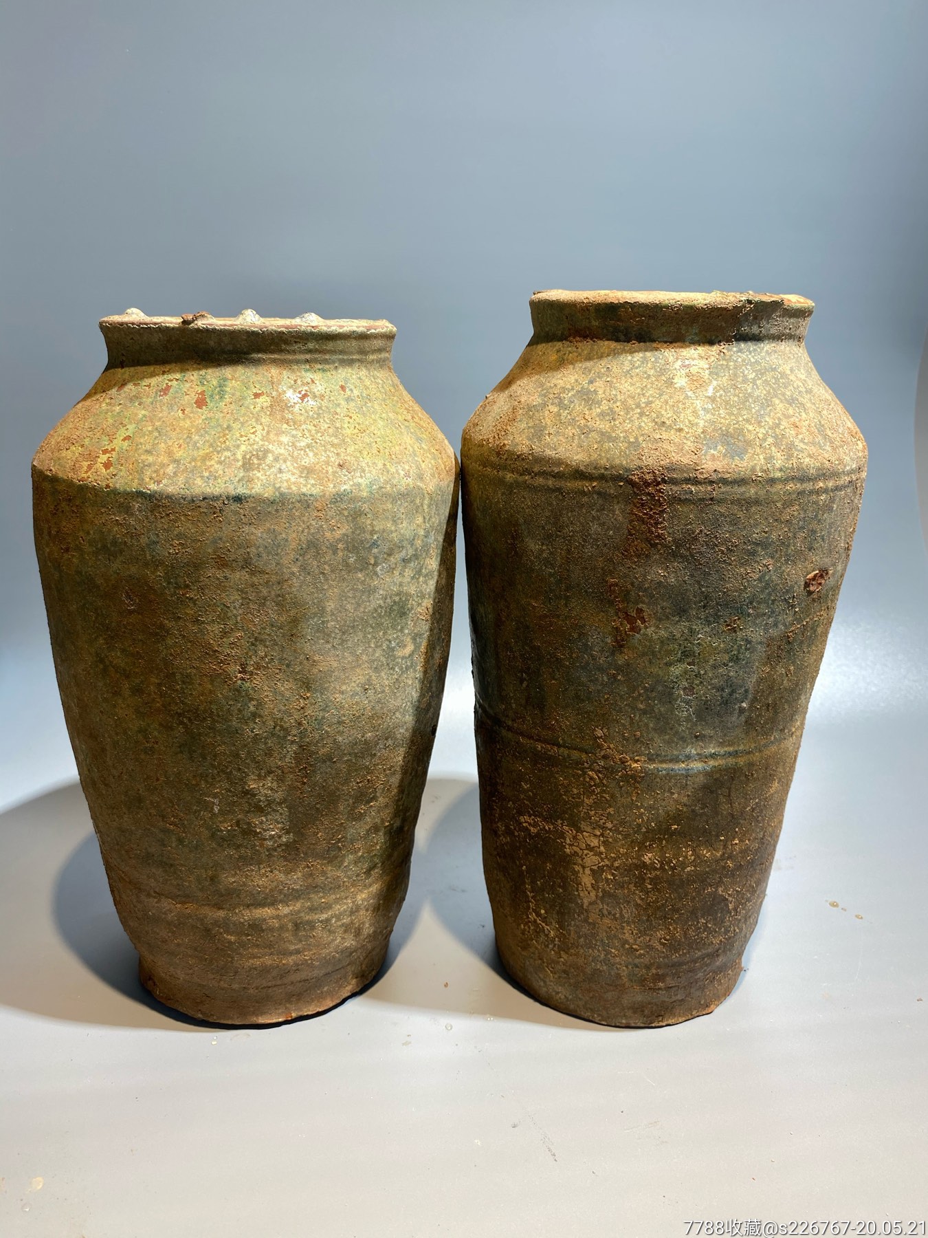 汉代红胎绿釉陶罐两个胎体厚重全品包老