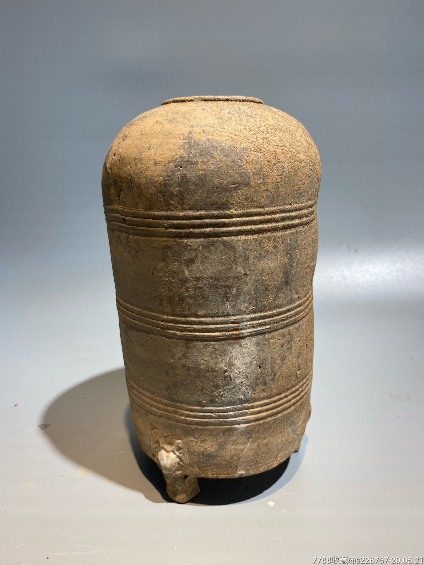 古玩陶器汉代带字灰陶小粮仓