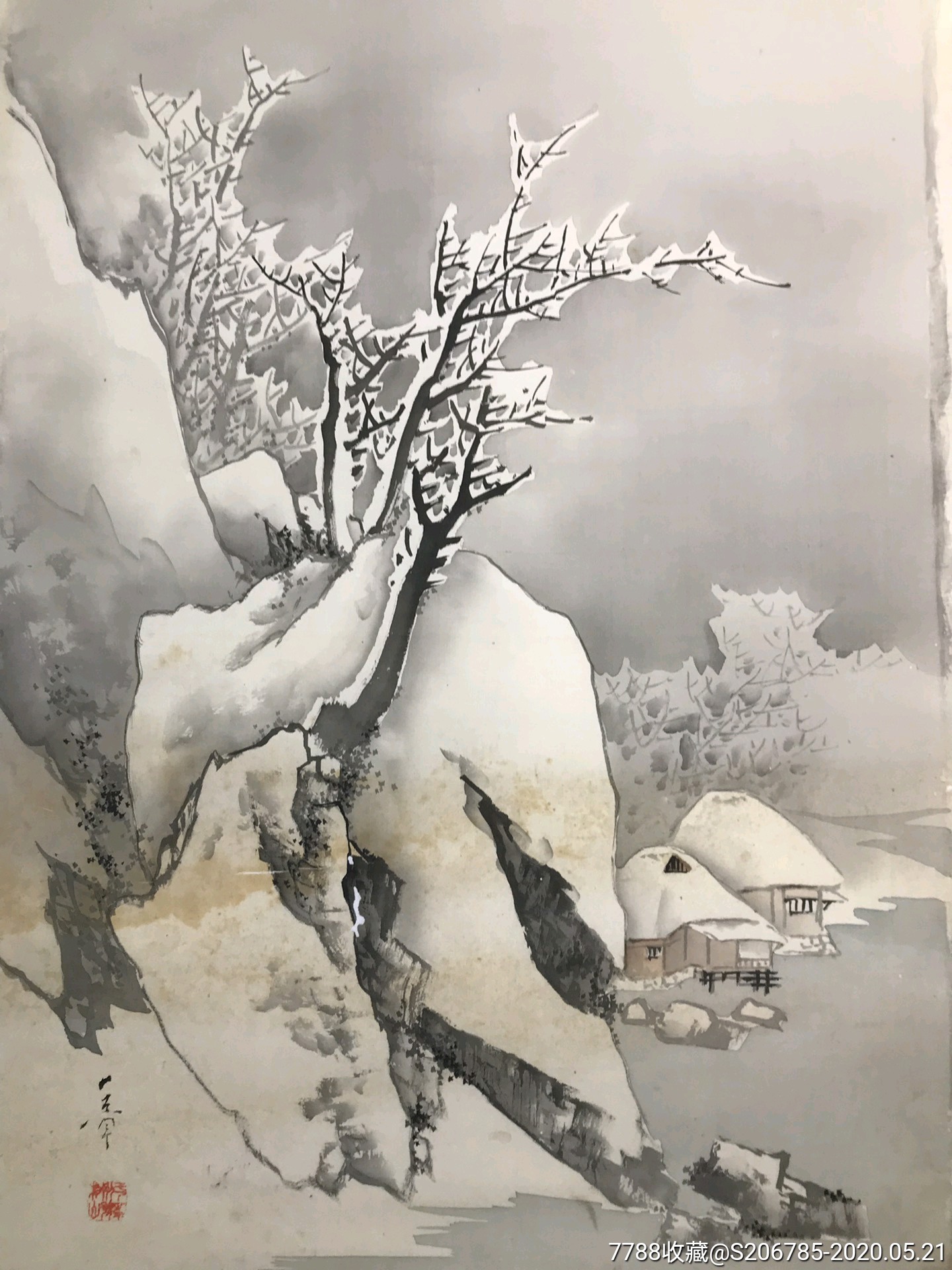 画片088民国时期,绢本雪景山水画,水墨意境很棒