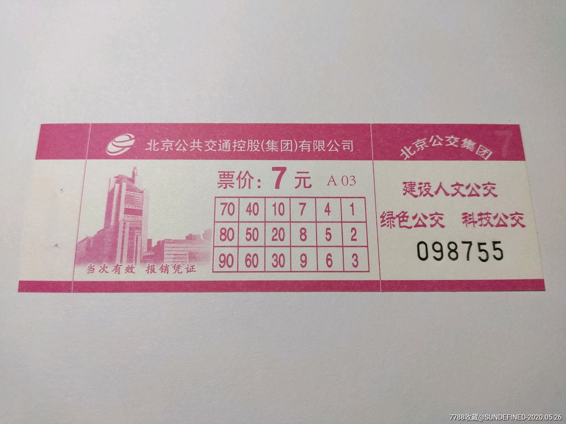 北京公交车票第七分公司7元普票98755