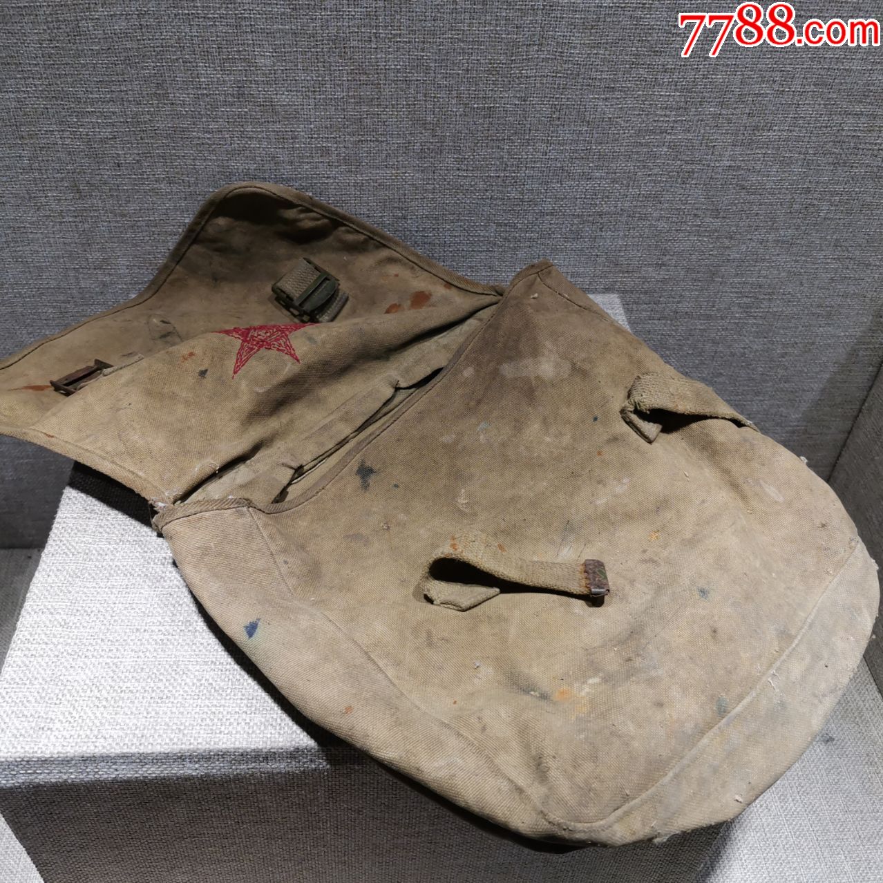 红色收藏文革时期老物件70年代为人民服务军绿帆布挎包原品保真