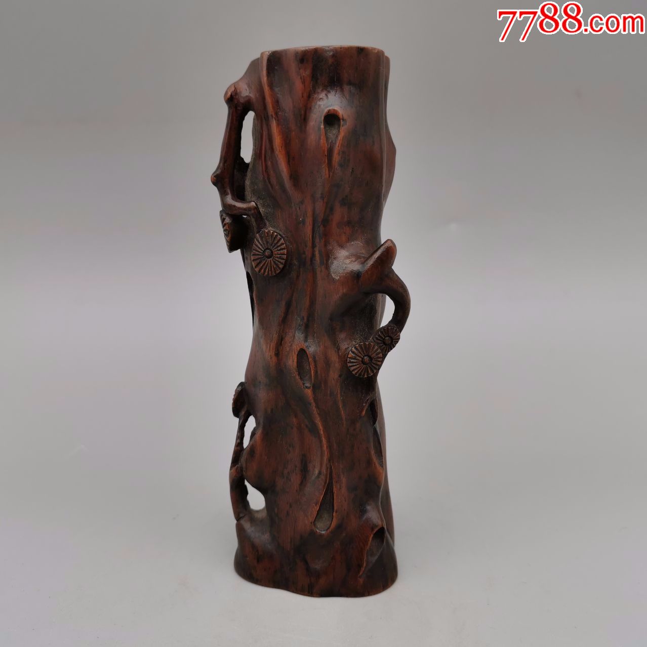 清代黄花梨花插木雕摆件文房摆件