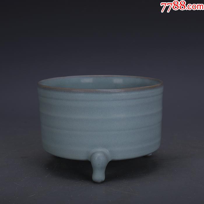 汝窑天青釉三足弦纹香炉洗