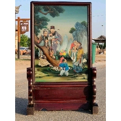 清代,楠木架,纯手绘美人图玻璃画插屏,画工精美,惟妙惟肖