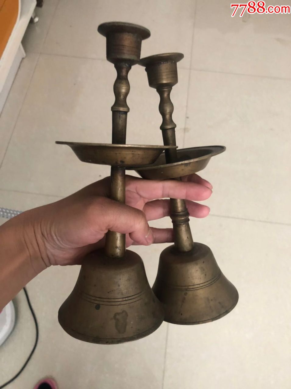 清代精品好工铜蜡台一对