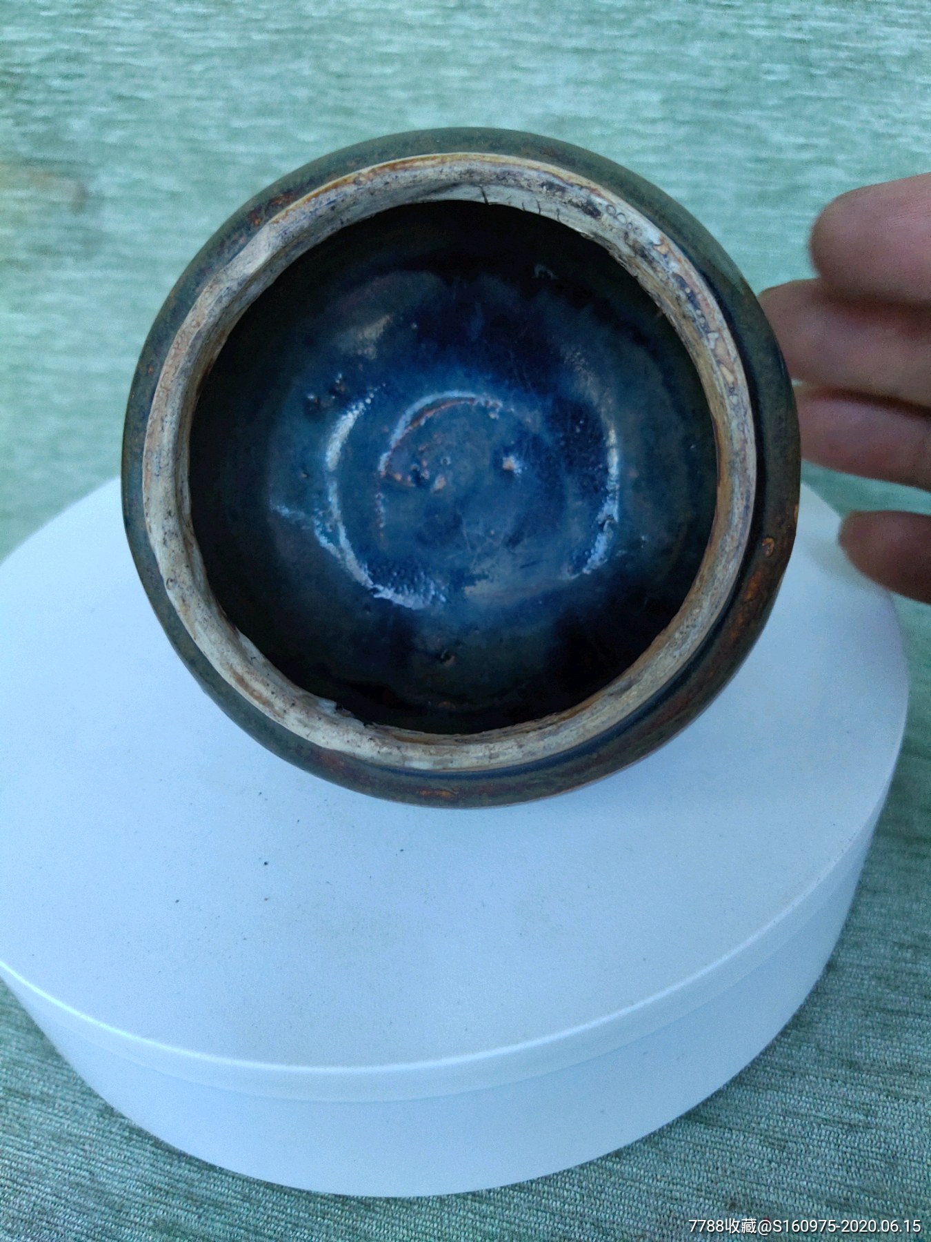 清代紫金釉小香炉水盂口沿小磕底沿小磕窑裂痕两10665cm