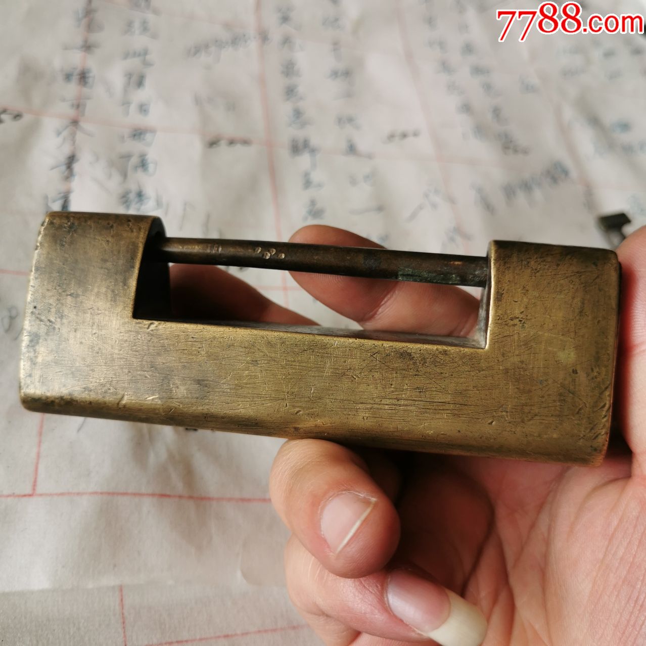 大铜锁刻花铜锁老铜锁老物件古玩铜器