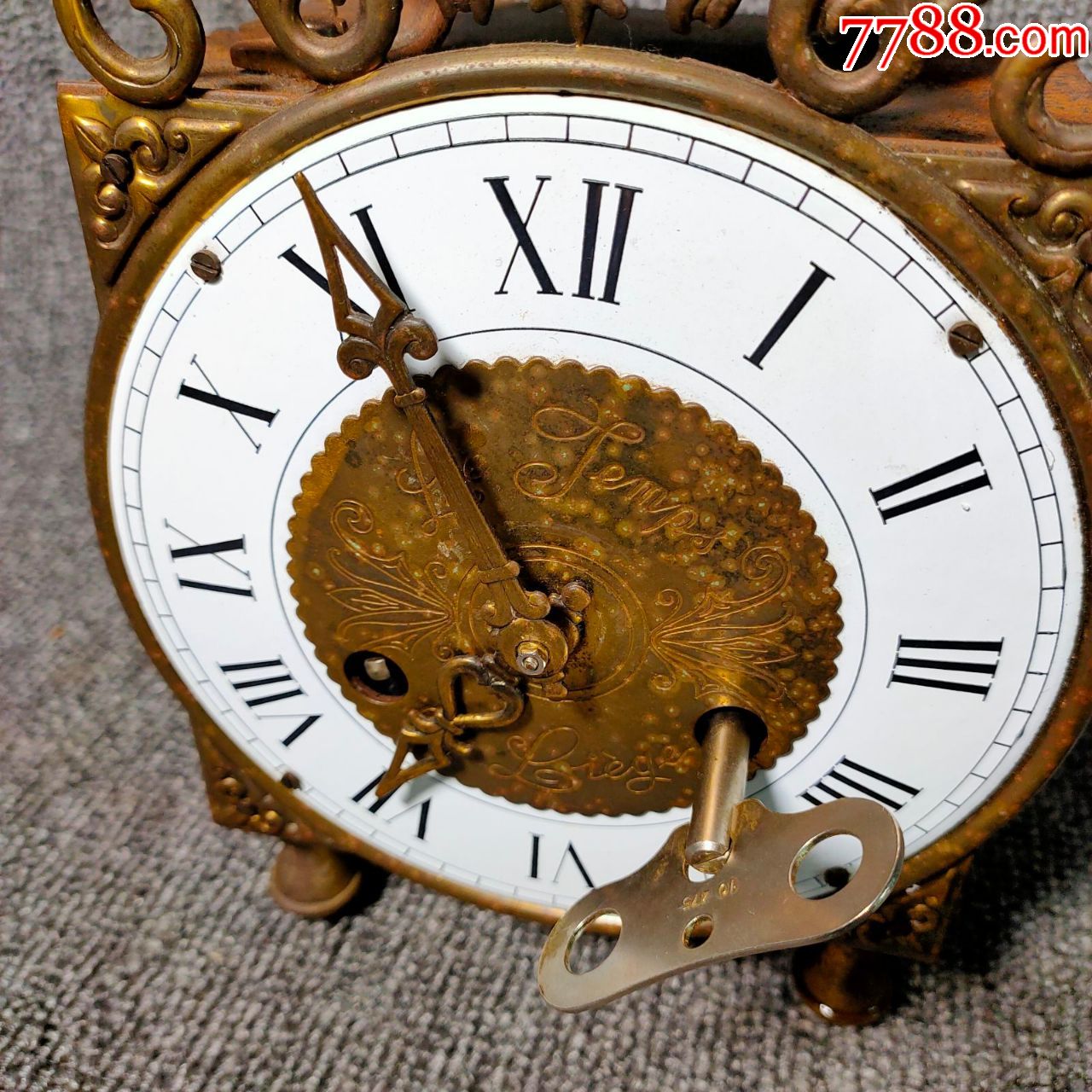 20世纪早期西洋古董发条座钟机械钟表壁炉钟稀有金属壳机械正常,座钟/