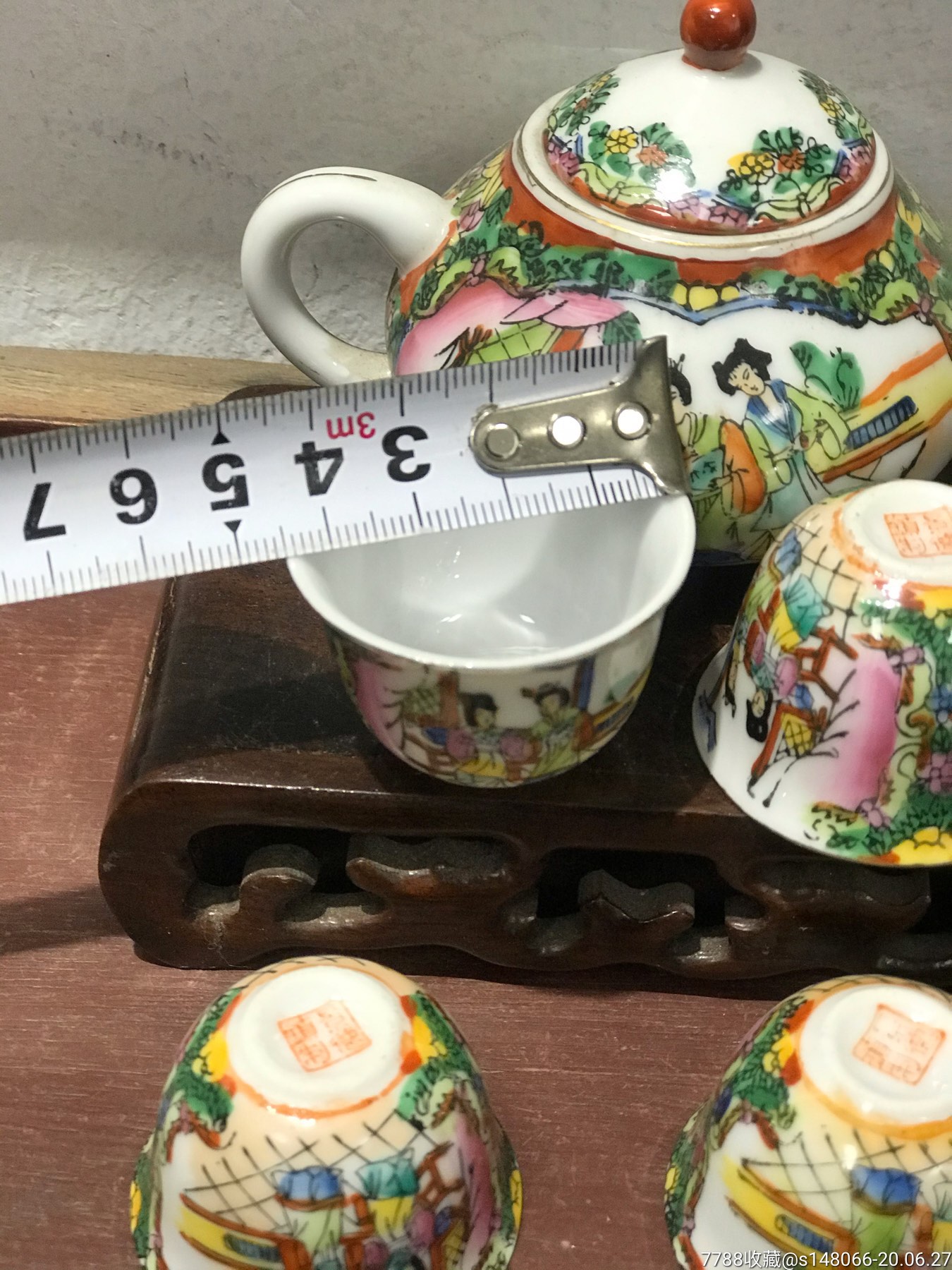 七八十年代出口创汇时期广彩描金人物红楼梦茶具