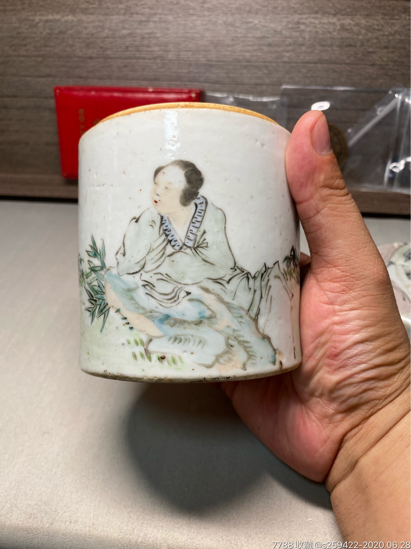 浅绛彩徐善琴人物仕女妆罐_旧瓷器_峰云收藏【7788