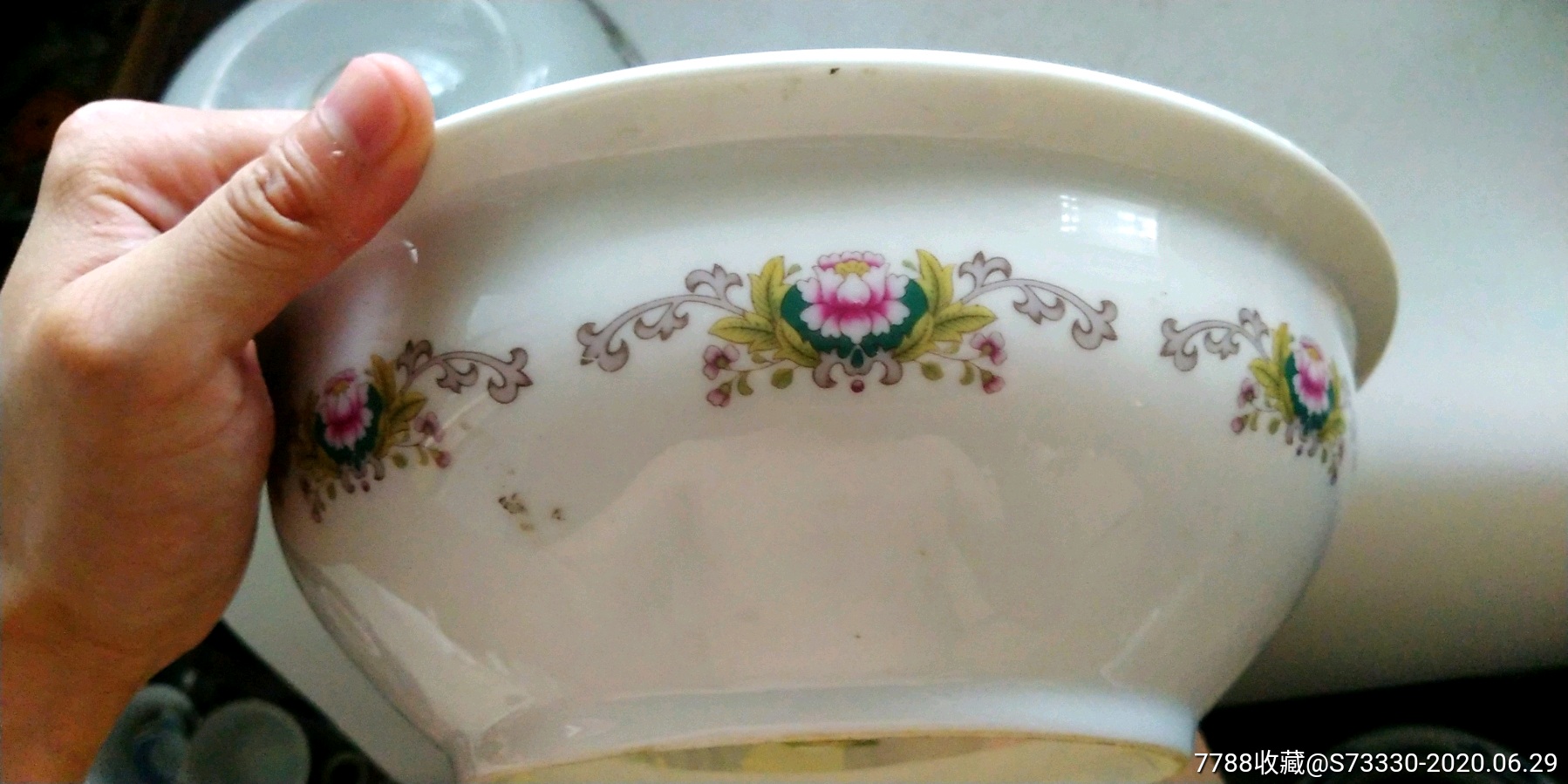 5678瓷器,80年代左右中国界牌花卉带盖汤碗